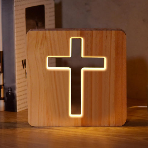 Lampeez Jesus Cross Wooden Lamp Novelty Night Light 3D Illusion lamp for
