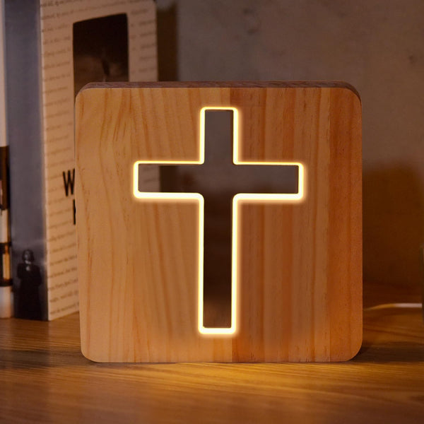 Lampeez Jesus Cross Wooden Lamp Novelty Night Light 3D Illusion lamp for
