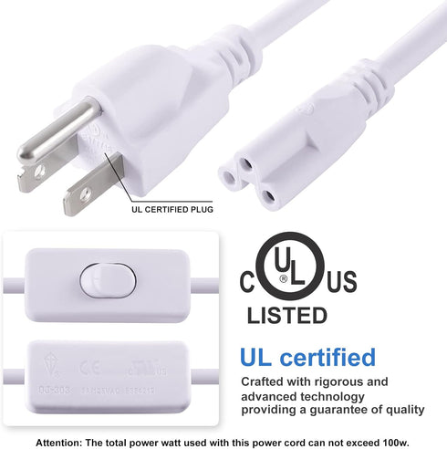 TRLIFE T5 T8 6FT T5 T8 (4 Pack) Power Cord, Long LED Light Cord with On/Off Switch, LED Wire Connector Power Cord