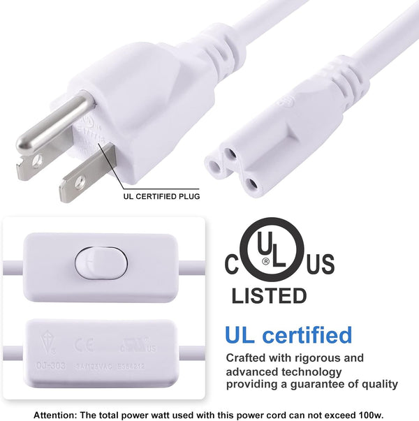 TRLIFE T5 T8 6FT T5 T8 (4 Pack) Power Cord, Long LED Light Cord with On/Off Switch, LED Wire Connector Power Cord