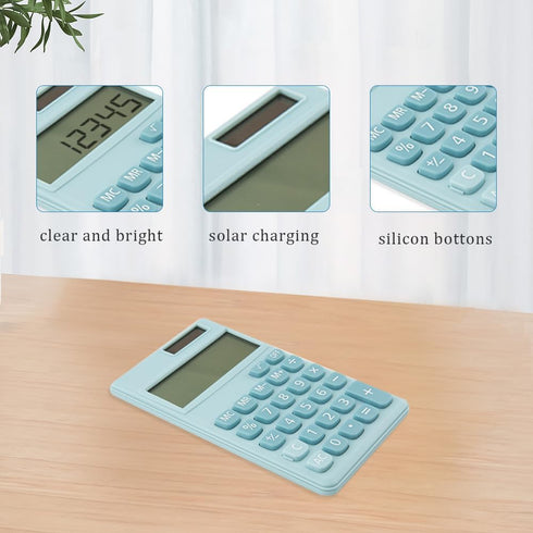 Mini Solar Calculator, Basic Pocket Calculator for School, Kids, Office Gadgets, Blue