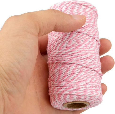 jijAcraft Pink and White Twine String, 328 Feet Christmas Bakers Twine, 2MM Heavy Duty Packing String
