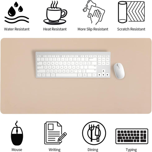 Leather Desk Pad, Large Mouse Pad, Non-Slip Desk Blotter, Waterproof Desk Mat for Home Office and Decor - Beige