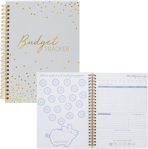 Paper Junkie Budget Tracker Notebook - 8.5 x 6 in Hardcover, Undated Format, Gold Foil Dots for Financial Planner