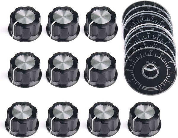 10pcs Adjustable Rotate Button Potentiometer Control Knobs & 10pcs 0-100 Scale Sheet