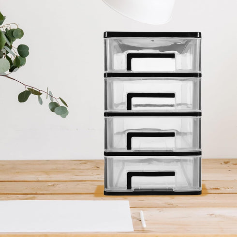 Gatuida Plastic Storage Drawers, 4 Drawer Desktop Organizer, Clear Plastic Makeup Organizer, Stackable Storage Box,
