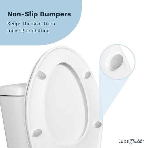 TS1008E LUXE Elongated Comfort Fit Toilet Seat with Slow Close, Quick Release Hinges, and Non-Slip Bumpers (White)