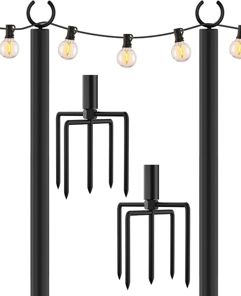 2 Pack 5-Prong (10FT) FLP02B LANDVOI Metal String Light Poles for Outside Hanging - Backyard, Garden, Patio, Lighting