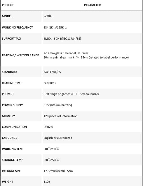 hecere ISO11784/11785 134.2Khz/125khz Portable OLED Display RFID FDX-B Microchip Reader Scanner for Dog/CatBlack