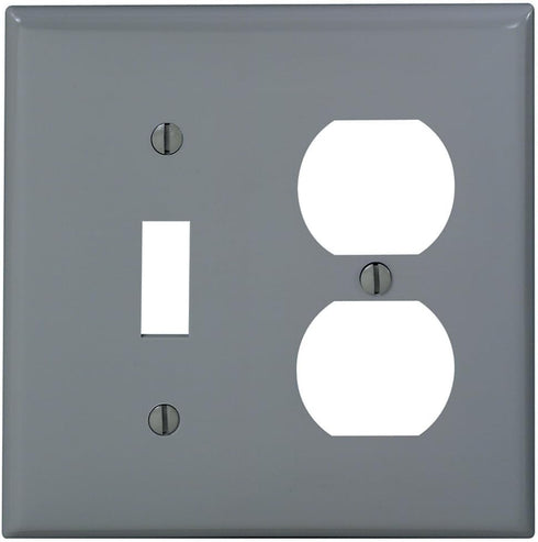 Leviton 80705-GY GY WP 2G TGL SW/DUP OUTLET W/CAP SCR