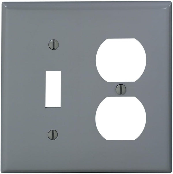 Leviton 80705-GY GY WP 2G TGL SW/DUP OUTLET W/CAP SCR