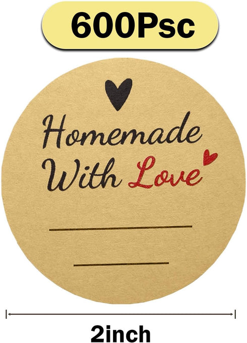 Volokitx 600 2" Pcs Homemade with Love Stickers, Round Canning Labels for Mason Jars, Jam, Jelly, Pickles with Lines