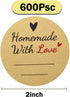 Volokitx 600 2" Pcs Homemade with Love Stickers, Round Canning Labels for Mason Jars, Jam, Jelly, Pickles with Lines