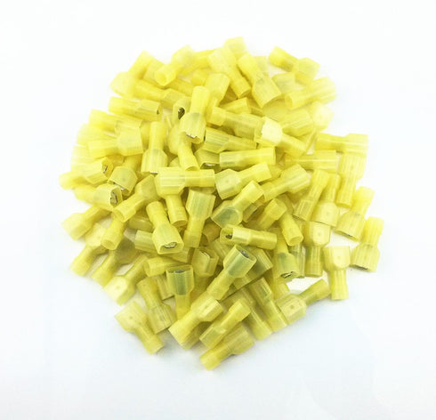 yueton 100pcs Yellow 12/10-Gauge Economy Nylon Male Fully-Insulated Quick Disconnects Wiring Spade Wire