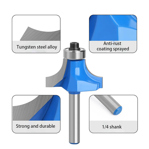 Totowood 7Pcs 1/4 1/2",3/8",5/16",1/4",3/16",5/32",1/8",Carbide 2 Roundover Router Bit Shank,Radius in Tip Flutes