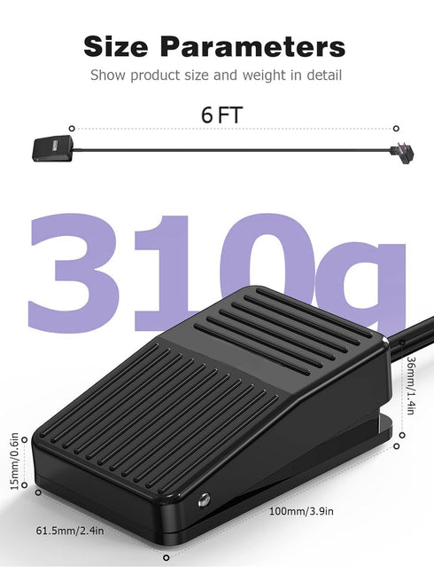 Foot Switch, 6-ft Cable Foot Pedal Switch with 3-Prong Plug for Woodworking Machine Control and Power Tools