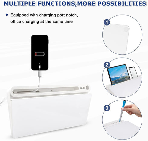 Desktop Glass Whiteboard with Storage, Desk White Board with Computer Keyboard Stand, Drawers for Home, Office