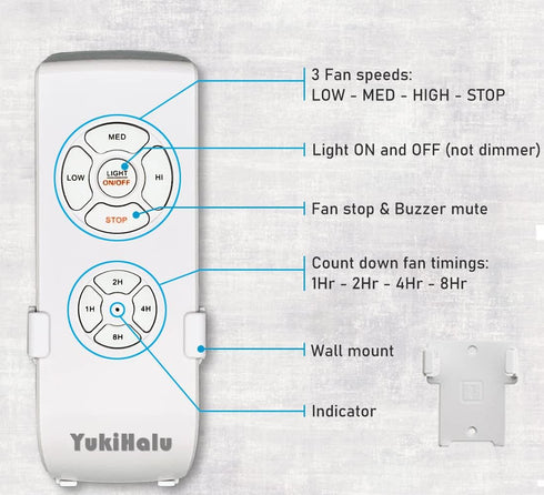 YukiHalu Ceiling Fan Remote Control Kit, Universal and Compact Size for Fan Speeds and Timings Control, Comply with