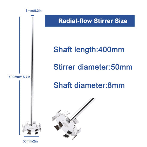 ONiLAB 18900626 Radial-Flow Stirrer, 316L Stainless Steel, 50mm Diameter, 8mm Shaft, 400mm Length