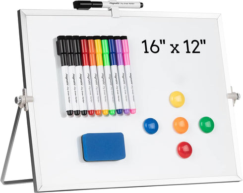 Cazeyoo Magnetic Desktop Whiteboard, 16 x 12inch with Stand, 10 Markers, 4 Magnets, 1 Eraser for Kids