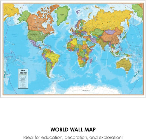 Waypoint Geographic Blue Ocean Series World Wall Map, Laminated Educational Poster, 24” H x 36” W