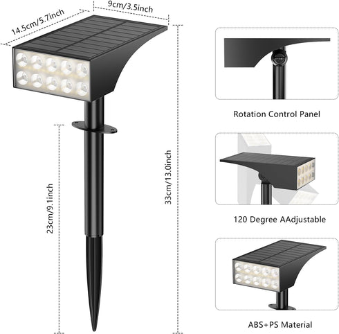 IPEROT Ip68,2pack 4 Bulbs,Outdoor Solar Lights Outdoor Waterproof Lighting Modes Solar Spot Lights Outdoor Auto On/Off