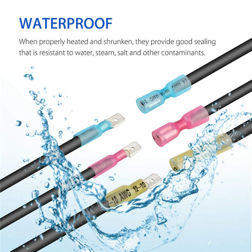 PONFY 100PCS Heat Shrink Spade Connectors, Electrical Female Male Wire Connectors, Quick Disconnect Crimp Kit