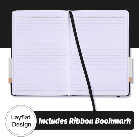 SUIN Hardcover Journal Notebooks, A5 Lined Journals for Writing, 200 Pages, Classic Ruled Notebooks (Black - 6 Pack)