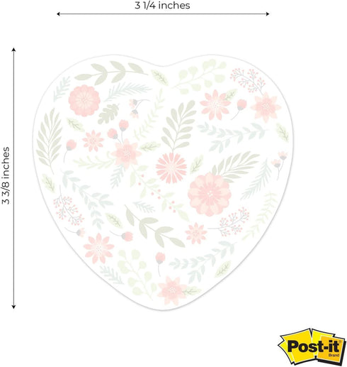 Floral Heart Shaped Sticky Note Pad Assortment, 3 1/4” x 3 3/8”, Set of Three Romantic Designs