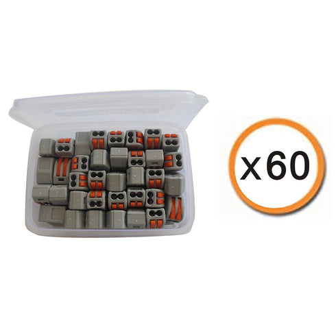 Lever Wire Connectors, Compact Splicing Electrical Connectors, 2 Conductor for Quick Connect, 60 Pack