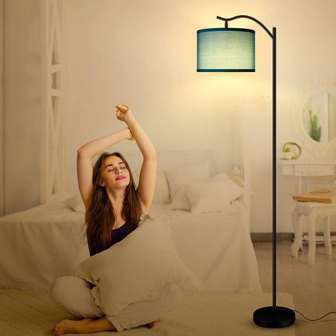 Shade,E26 BoostArea Floor Lamp for Living Room,LED Arched Floor Lamp,Tall Modern Standing Lamp with Green Linen Socket