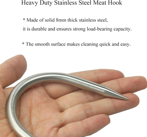SATONBEYI 1pcs 11.8 Inches 8mm Swiveling Meat Hooks for Hanging, Stainless Steel Butcher Hook Heavy Duty Meat