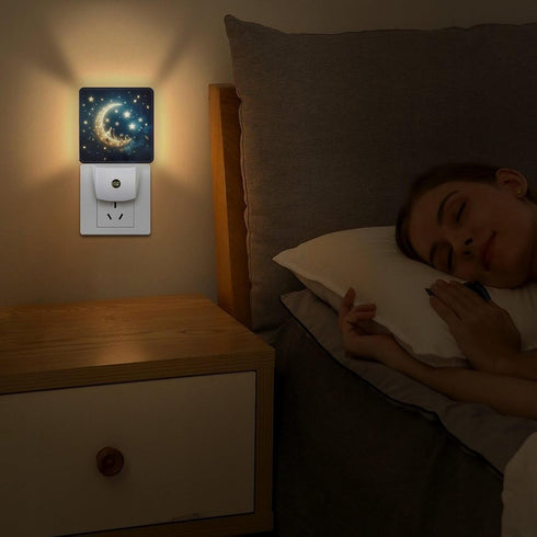YKJAHSD Moon and Starry Sky Night Light, Plug into Wall Decor Nightlights for Bedroom, Bathroom, Hallway, Kitchen