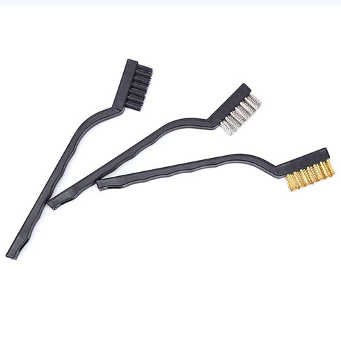 3Pcs Mini Wire Brush Set for Cleaning and Rust Removing, 7 Inch Industrial Brushes of Stainless Steel/Nylon/Brass