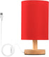 YYZZH Red Table Lamp with Wood Base Fabric Lamp Shade Bedside Nightstand Desk