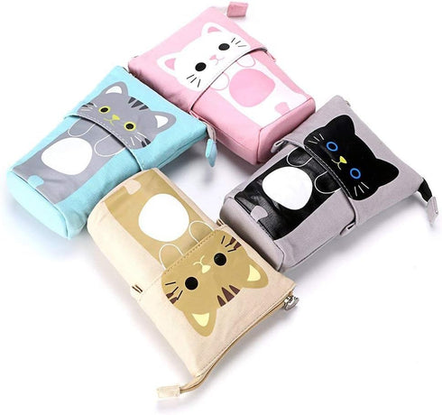 Telescopic Pencil Pouch, Cute Standing Pen Holder, Cartoon Pencil Storage Box (Khaki)