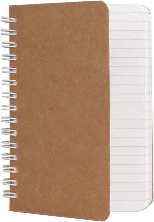 TWONE Kraft Cover Lay Flat Spiral Notebooks, 3.5" x 5.5", Two Pack, 180 Ruled Pages, Easy to Carry