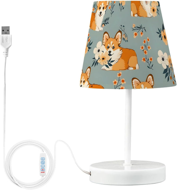 ALAZA Bedside Lamp Corgi Flower Cute Table Lamp for Bedroom Desk Lamp
