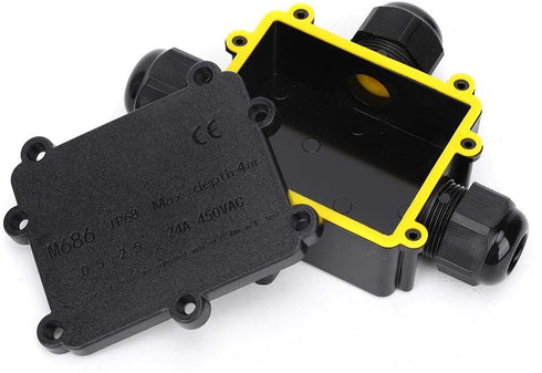 IP68 Waterproof Junction Box, M686 Outdoor Cable 3-Way Electrical Junction Box, Black Plastic