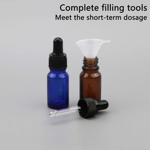 20-Pack 10 ml Glass Dropper Bottle Set, Amber and Blue Glass Bottles with Dropper