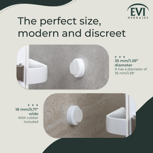 EVI Wall Mounted Doorstop, Natural Silicone with Adhesive or Screw Installation, Stainless Steel, White Rubber