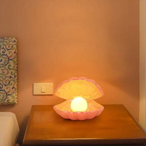Portable LED Pearl Shell Nightlight - Pink Desktop Lamp for Home Decor