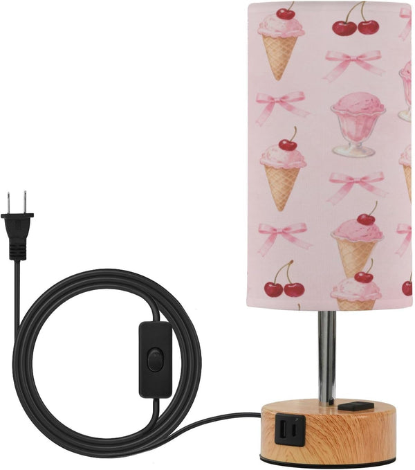 MOOCG Ice Cream Cute Bows Touch Control Table Lamp with Fabric Shade, 3