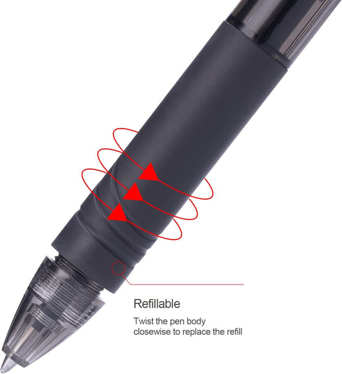 ParKoo 12 Black Ink Retractable Erasable Gel Pens, Fine Point 0.7 mm, Perfect for Drawing, Writing, Planners