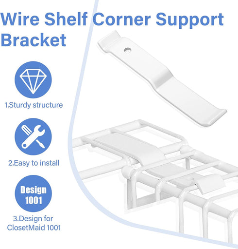 ClosetMaid Closet 2 Pack White Wire Shelf Corner Support Bracket Replacement for Shelf - Adjustable Ventilated Wire