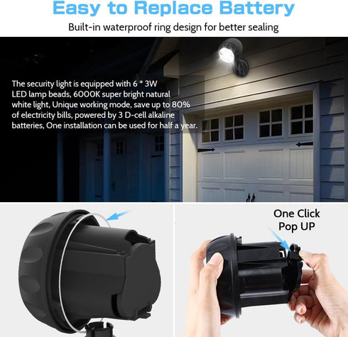 6 1000LM IP65 6000K ASOFTY Wireless Battery Operated Motion Sensor Outdoor Light, LED LED Spotlights with Remote