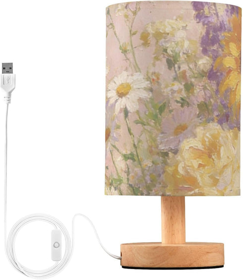 Yuiboo Bedside Lamp Living Room Lamps Electric Watercolor Sunflower & Rose Bouquet Lights