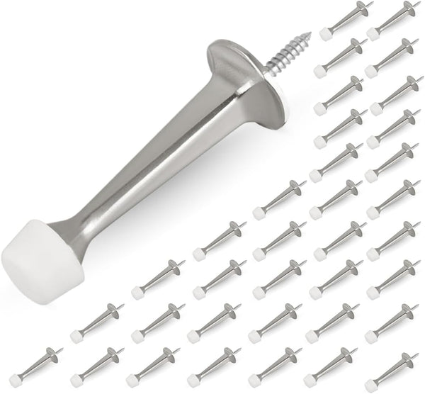 Heavy Duty Solid Door Stop 36 Pack with Soft Rubber Tip, Satin Nickel Zinc Die Cast Door Stopper Protects Wall & Door