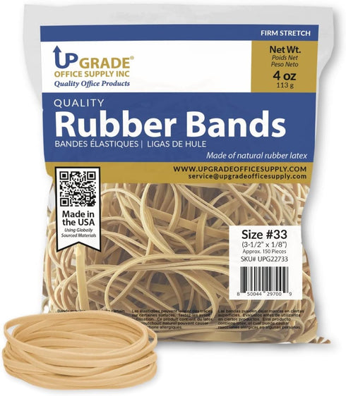 Upgrade Office Supply UPG22733 Rubber Bands, Size #33 Natural Crepe, Made in USA (12 Oz Bag)