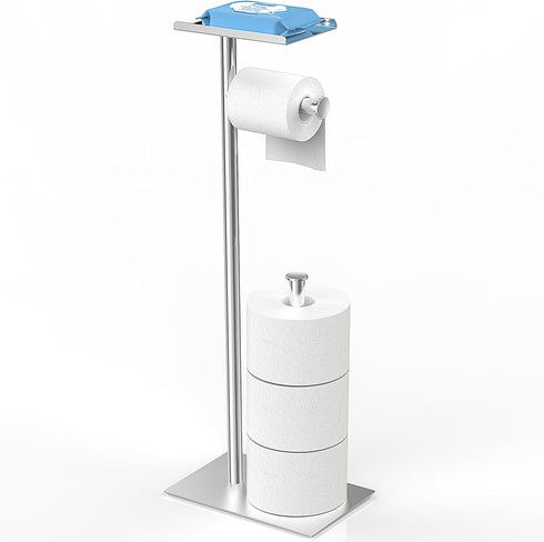 CISILY Silver Stainless Steel Toilet Paper Holder Stand with Phone Shelf, Bathroom